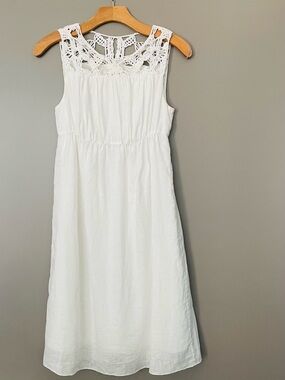 Sophie Max White Crochet Yoke Dress